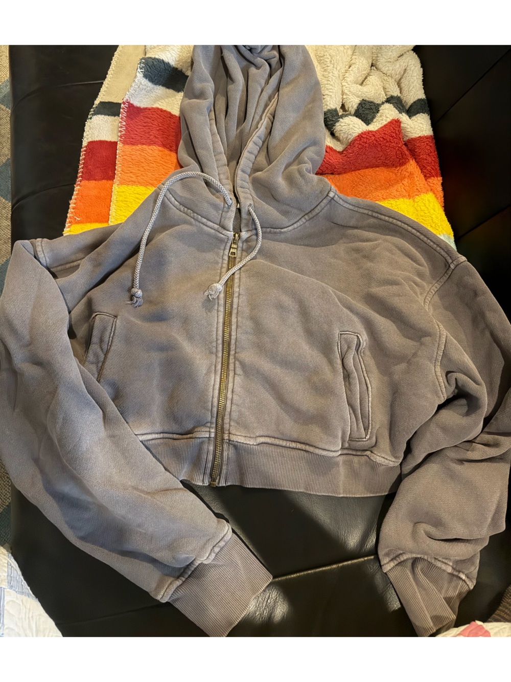 Elwood Women’s Small Cropped Washed Gray Zip-Up Hoodie